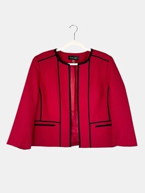 Evan-Picone Black Label Women’s Red Open Front Blazer 14 Boxy Power Suit Jacket